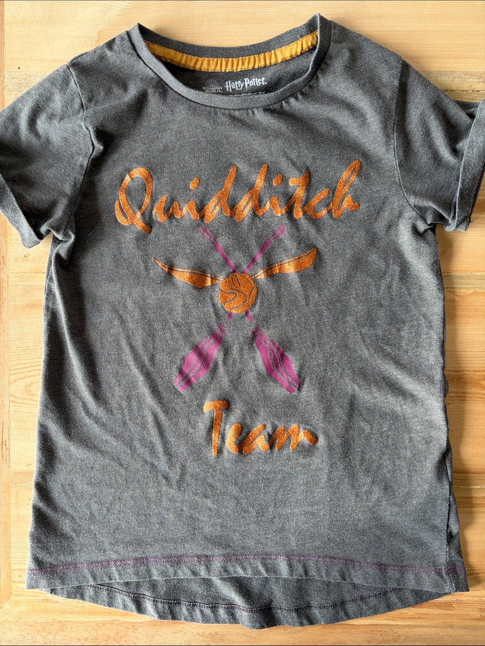 Harry Potter Gray Kids Quidditch Team Graphic Tee with Orange Metallic/Purple